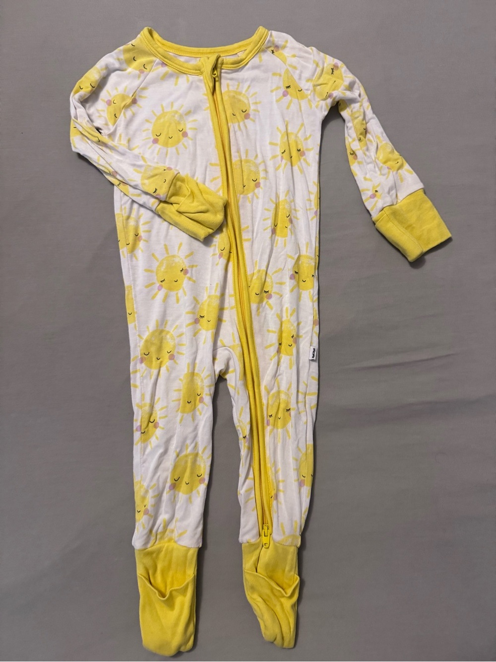 Yellow Sun Print Baby One-Piece Zipper Footed Pajamas